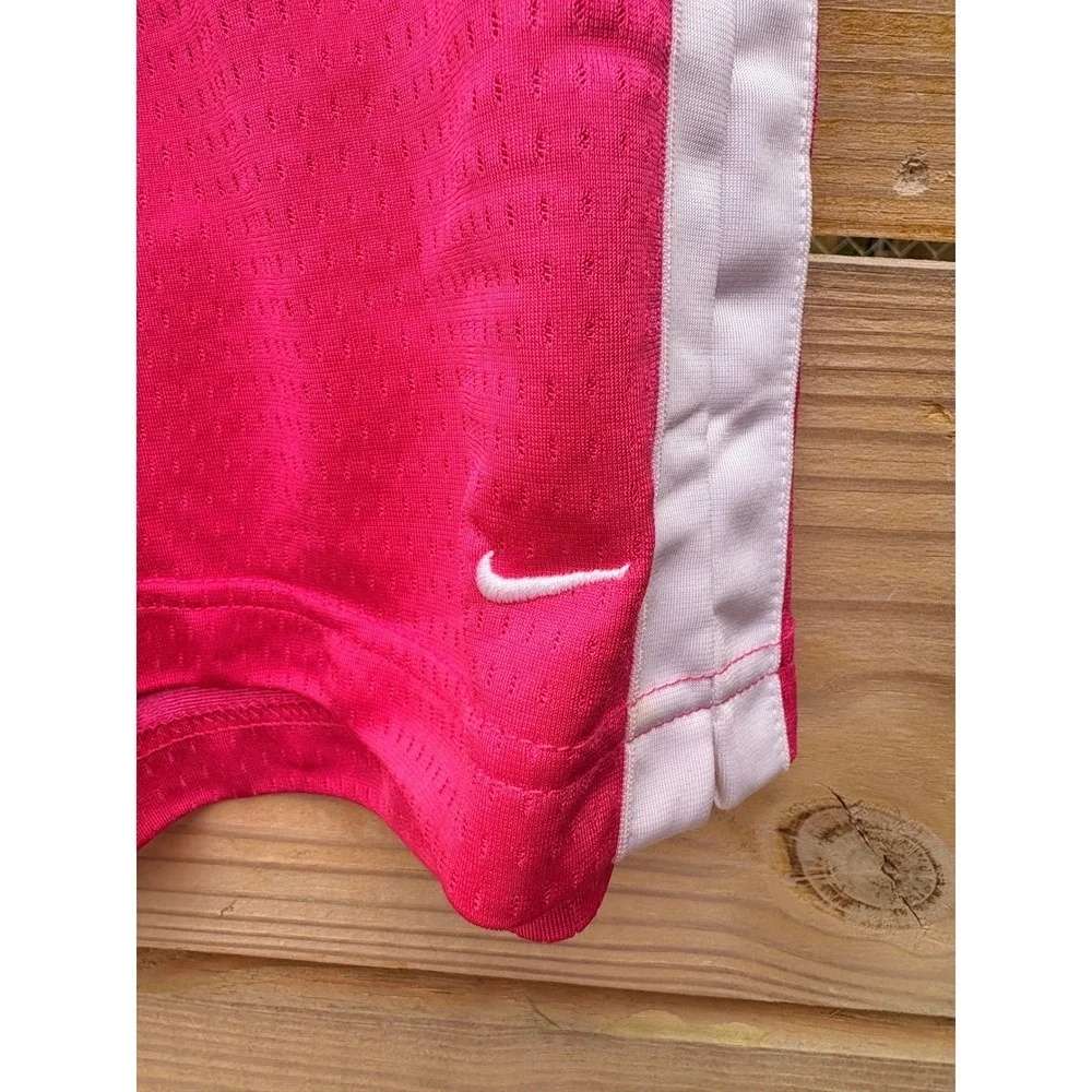 Nike Girls Pink Mesh Athletic Shorts White Stripes Size Large 12-14 Drawstring